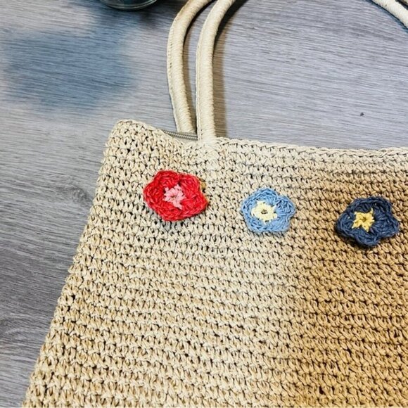 Wicker Floral Tote Bag Cottagecore Prairie Summer Lined - Picture 5 of 7